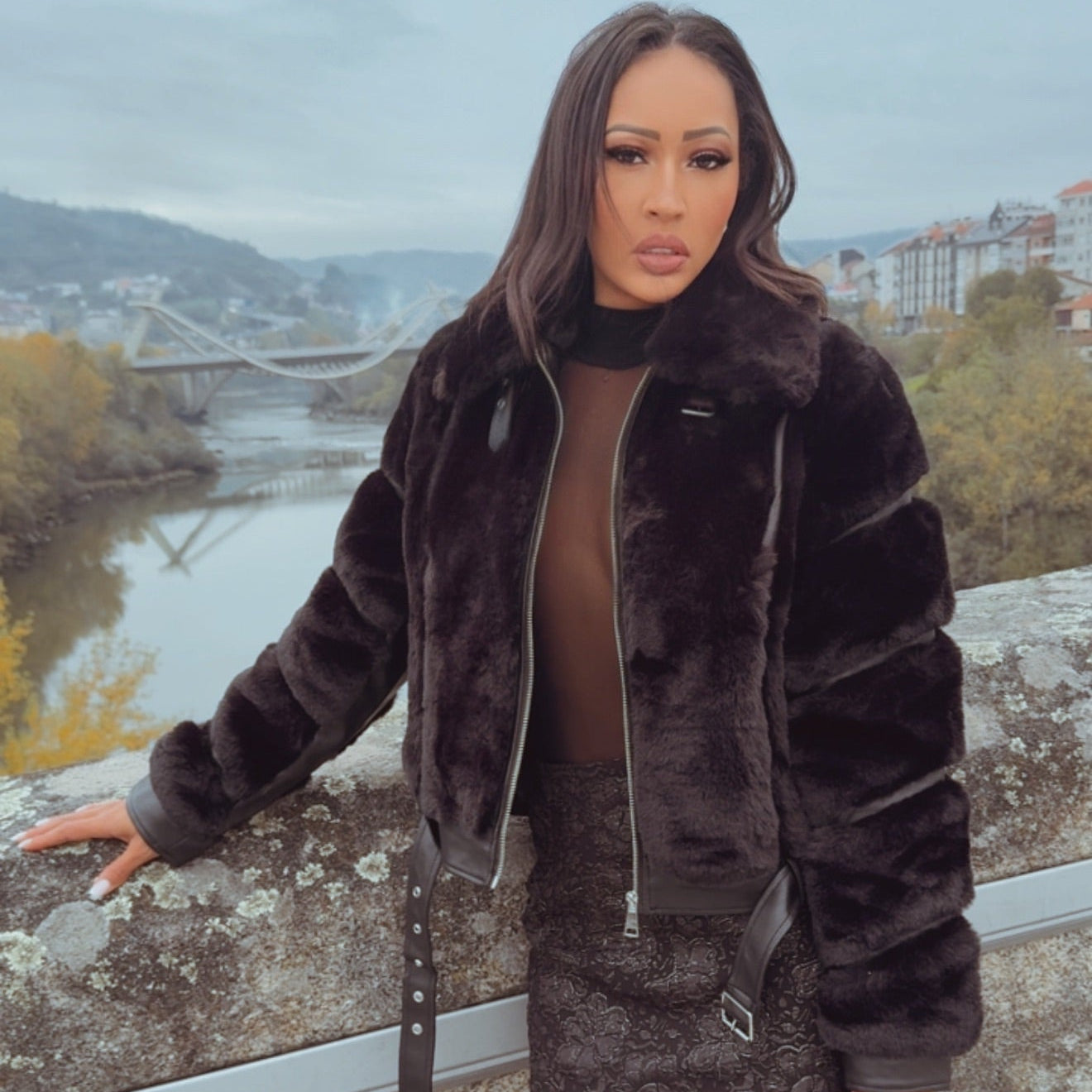 Chaqueta PeluCuero negra